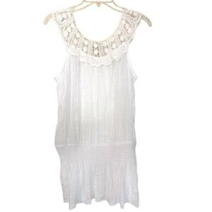Simply Irresistible Women's White Crochet Cinched Waist Semi Sheer Top Size M